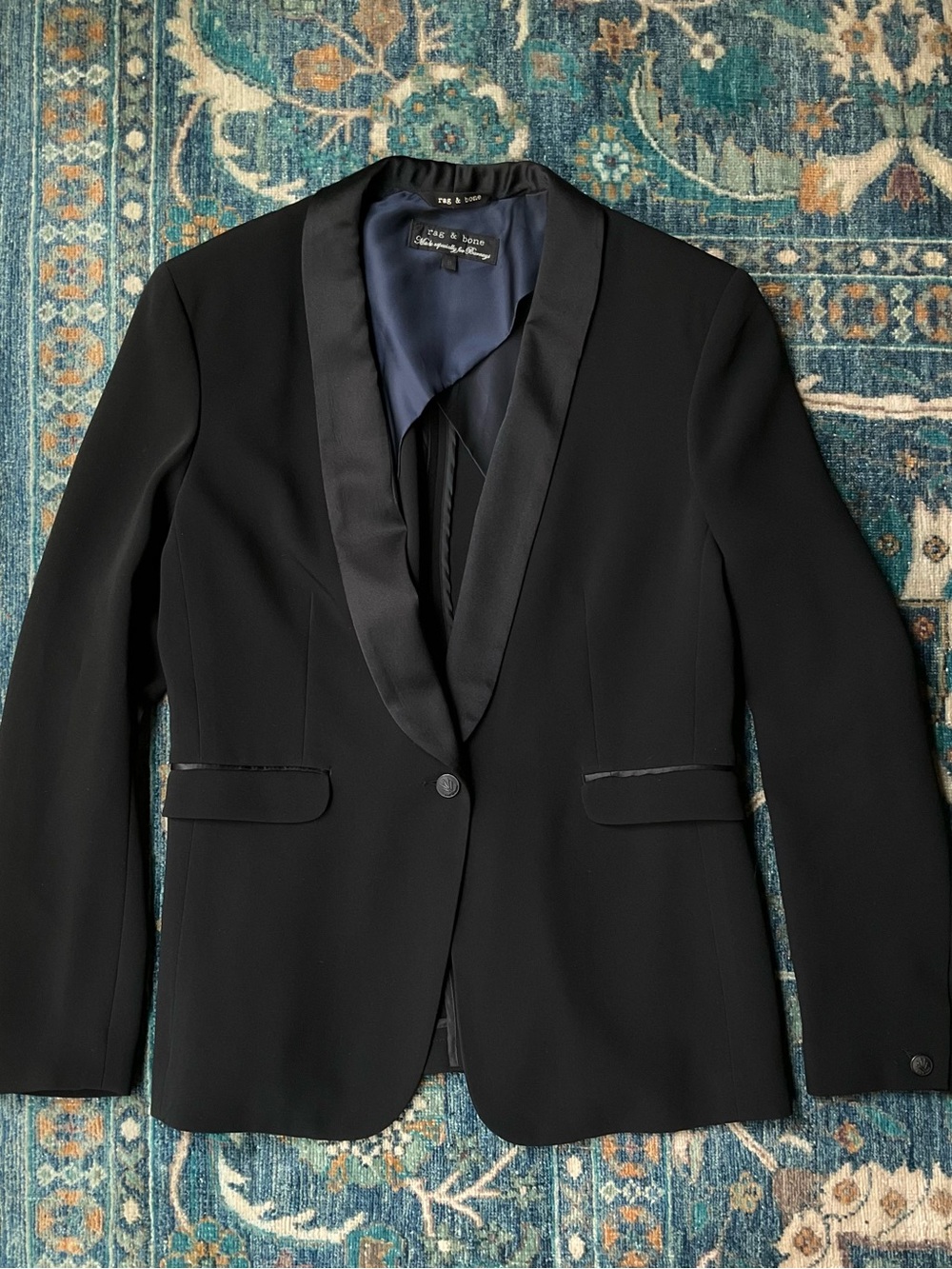 Rag & Bone Black Satin-Lapel Blazer w/ Shoulder Pads